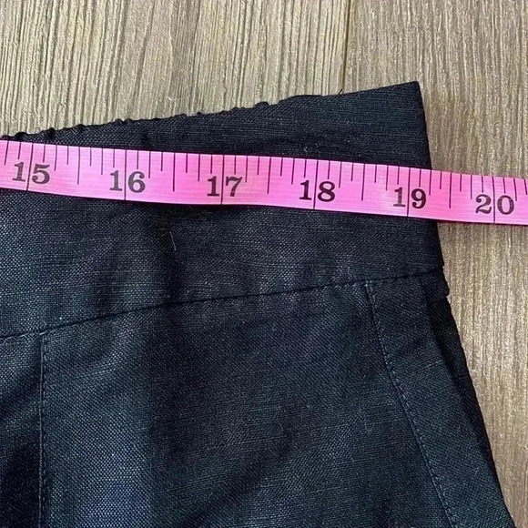 [16]Laura Plus Linen Blend Black Wide Leg  Crop Pants with Eyelet Hems - Picture 4 of 11